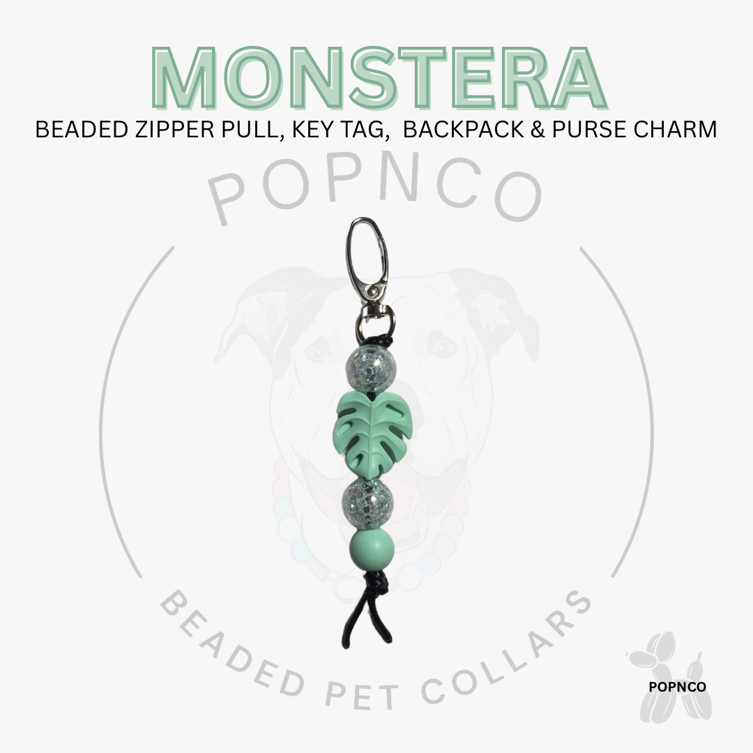 Zipper Pull | Key Tag | Backpack and Purse Charm - MONSTERA - Green