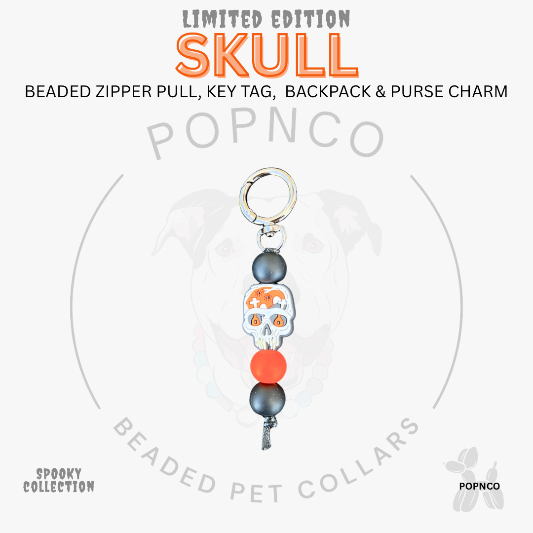 Zipper Pull | Key Tag | Backpack and Purse Charm - Spooky Collection - SKULL