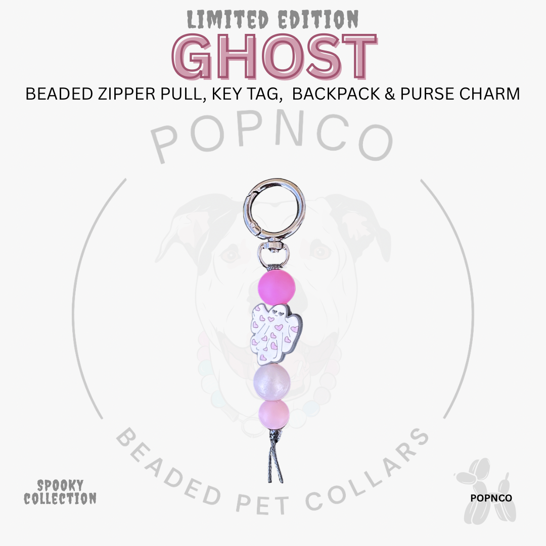 Zipper Pull | Key Tag | Backpack and Purse Charm - Spooky Collection - GHOST