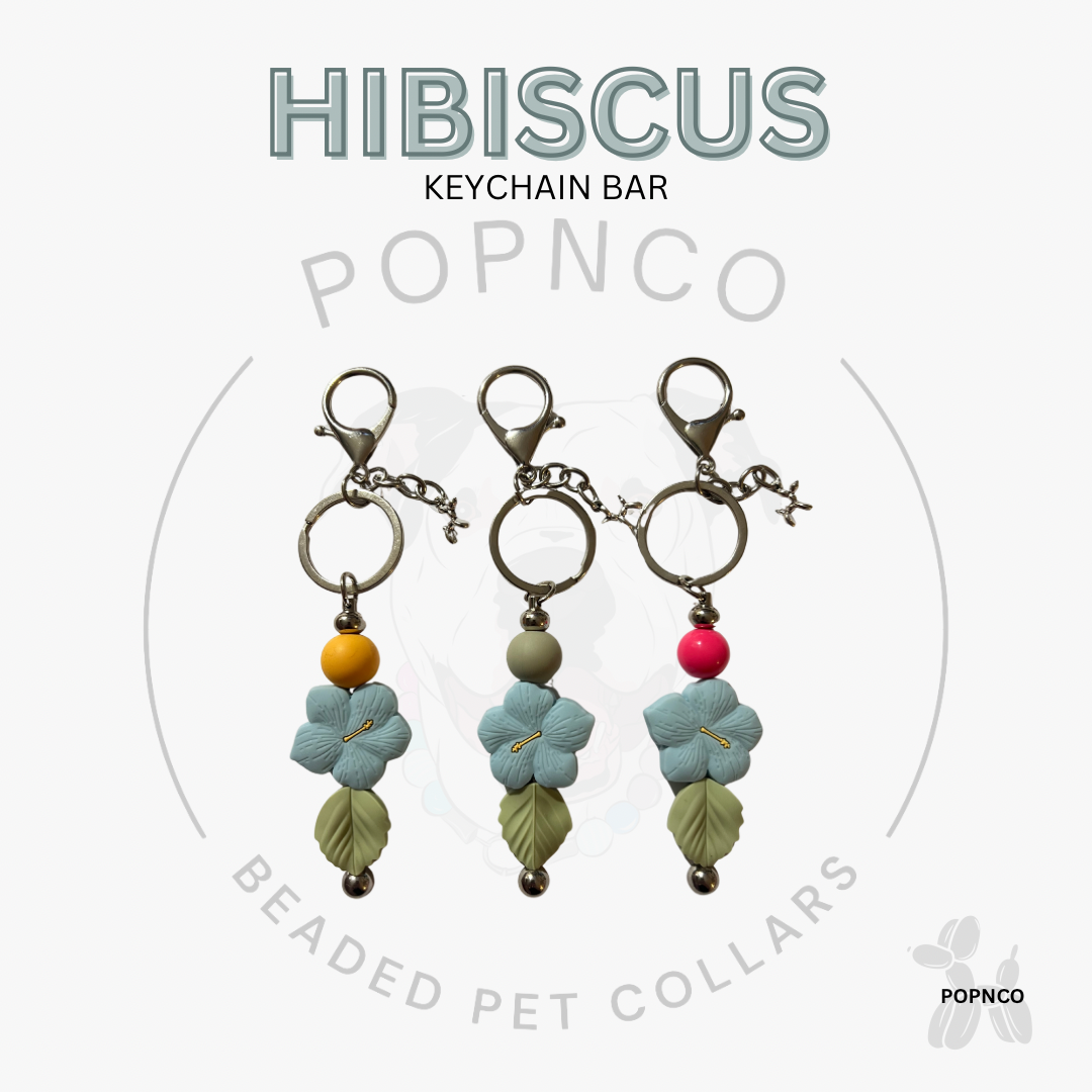 Hibiscus keychain bar with colorful beads on a white background, featuring the brand 'POPNCO'.