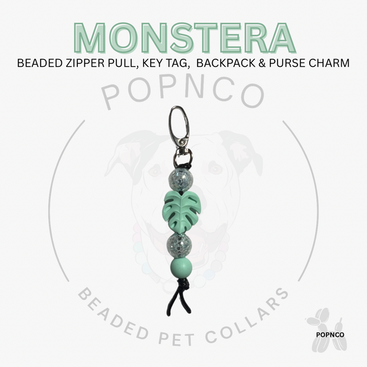 Zipper Pull | Key Tag | Backpack and Purse Charm - MONSTERA - Green