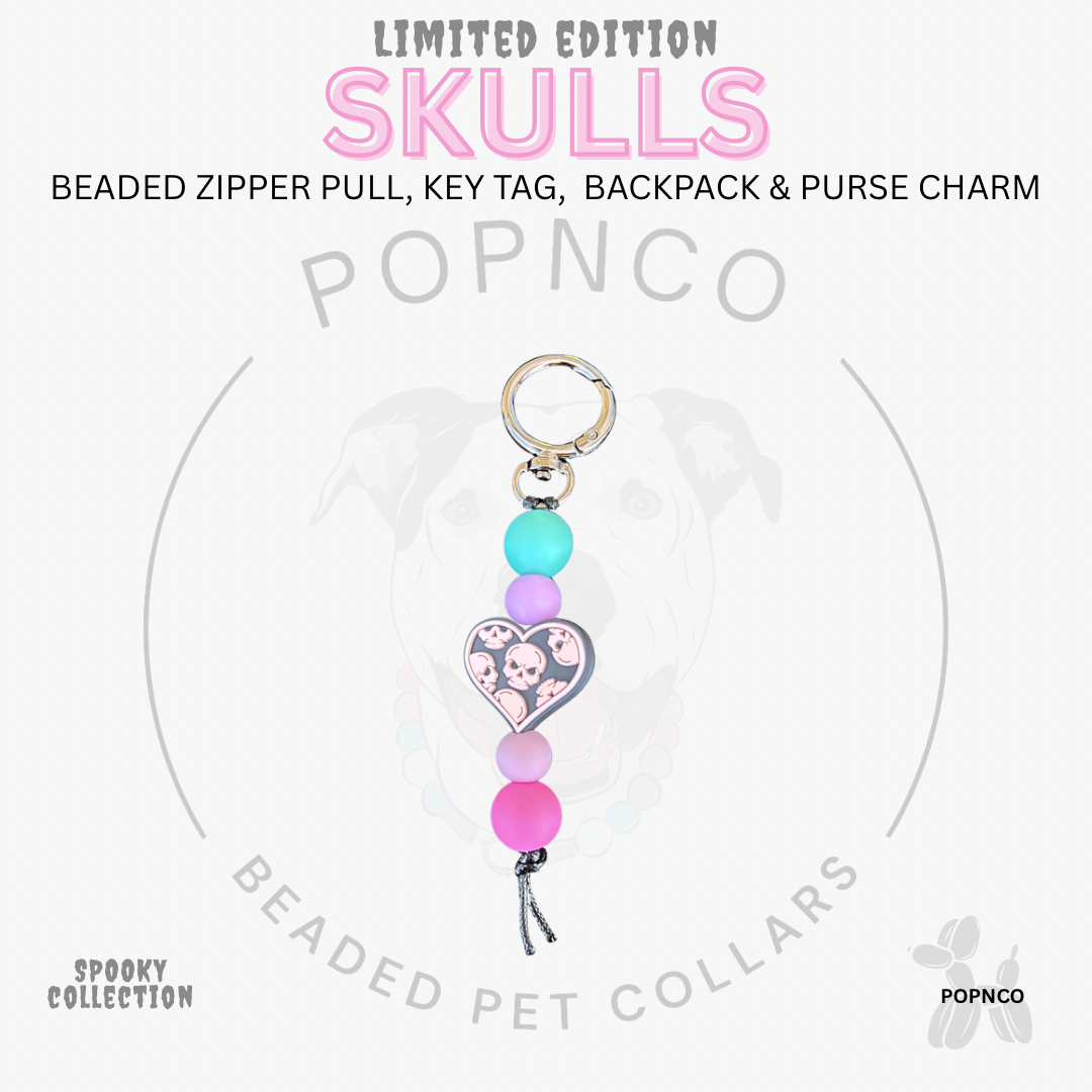 Zipper Pull | Key Tag | Backpack and Purse Charm - Spooky Collection - SKULLS