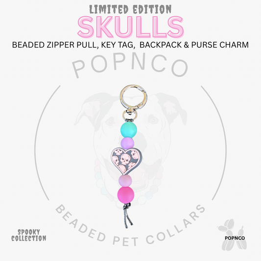 Zipper Pull | Key Tag | Backpack and Purse Charm - Spooky Collection - SKULLS