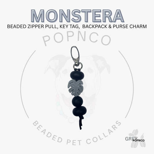 Zipper Pull | Key Tag | Backpack and Purse Charm - MONSTERA - Grey