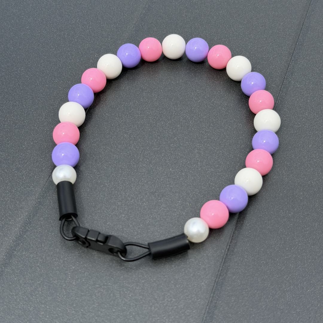 POPNCO Pheobe 16mm Beaded Pet Collar. Pink, Purple and White Beads on Aircraft Grade Stainless Steel Wire.