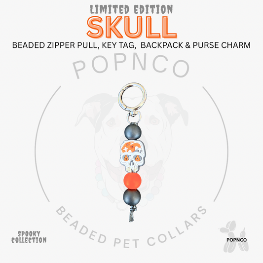 Zipper Pull | Key Tag | Backpack and Purse Charm - Spooky Collection - SKULL