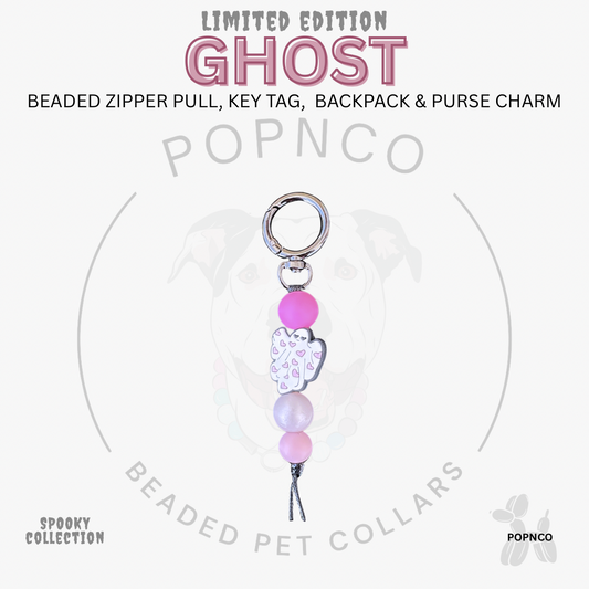 Zipper Pull | Key Tag | Backpack and Purse Charm - Spooky Collection - GHOST