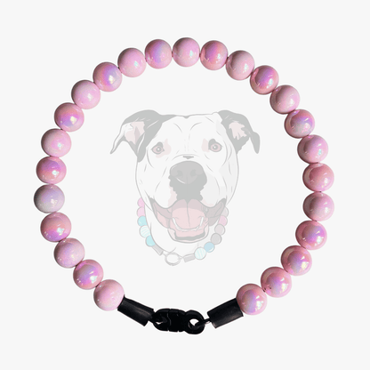 Pink beaded dog collar from the Candy Shop with a black clasp on a white background | POPNCO 