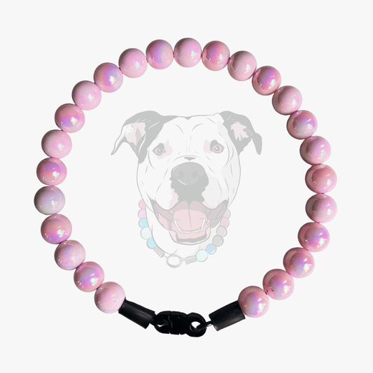 Pink beaded dog collar from the Candy Shop with a black clasp on a white background | POPNCO 