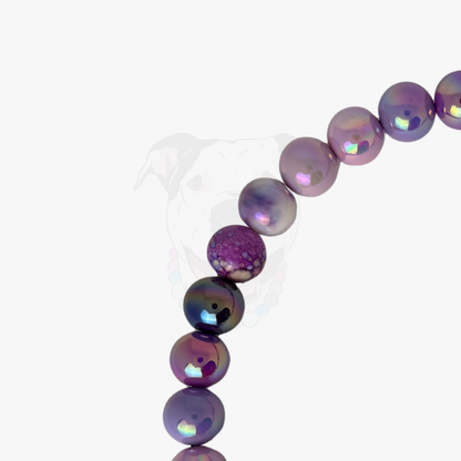 Purple beaded bracelet on a white background POPNCO acrylic bead, Bead dog collar, beaded collar, Beaded dog collar, Breathable dog collar, cat collar, Comfortable Dog Collar, dog collar, Durable dog collar, Easy to clean dog collar, fashion collar, handmade, Pet accessories, pet collar, popnco, Popnco dog collar, slip on collar, Slip on dog collar, Stylish dog collar