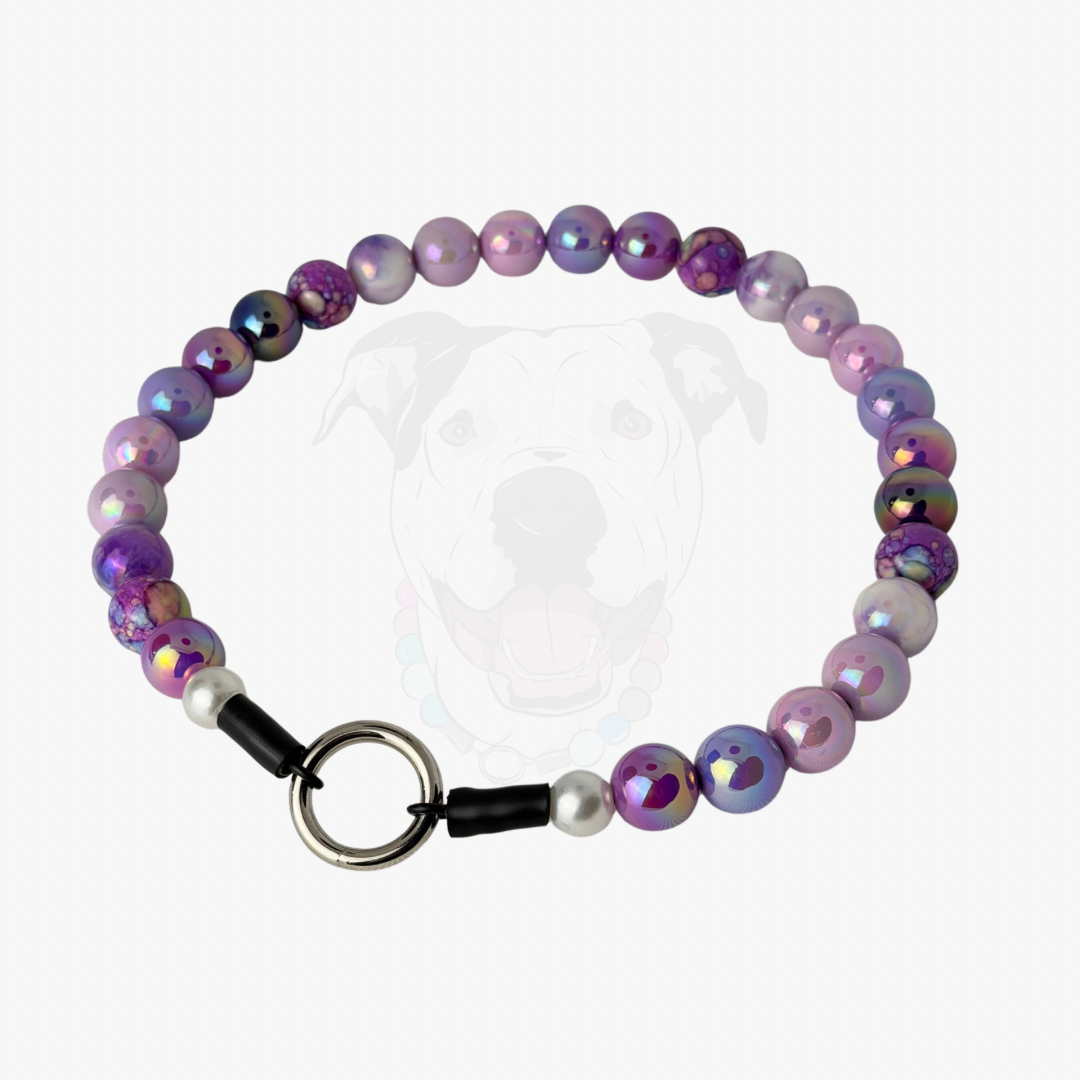 Multicolored beaded bracelet with a black clasp on a white background POPNCO acrylic bead, Bead dog collar, beaded collar, Beaded dog collar, Breathable dog collar, cat collar, Comfortable Dog Collar, dog collar, Durable dog collar, Easy to clean dog collar, fashion collar, handmade, Pet accessories, pet collar, popnco, Popnco dog collar, slip on collar, Slip on dog collar, Stylish dog collar