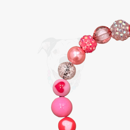 Beaded bracelet with pink and silver beads on a white background POPNCO acrylic bead, Bead dog collar, beaded collar, Beaded dog collar, Breathable dog collar, Breathable dog collars, cat collar, Collar for sensitive skin dogs, Collars for sensitive skin dogs, Comfortable Dog Collar, dog collar, Durable dog collar, Easy to clean dog collar, Easy to clean dog collars, fashion collar, handmade, Pet accessories, pet collar, popnco, Popnco dog collar, slip on collar, Slip on dog collar, Stylish dog collar