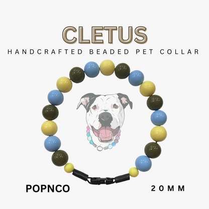 Handcrafted beaded pet collar with colorful beads and a dog illustration on a white background. POPNCO beaded collar, Beaded dog collar, Breathable dog collar, Breathable dog collars, cat collar, Comfortable Dog Collar, dog collar, Durable dog collar, fashion collar, Pet accessories, pet collar, Popnco dog collar, slip on collar, Slip on dog collar, Stylish dog collar