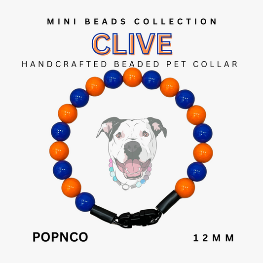 Handcrafted beaded pet collar with colorful beads and a dog illustration on a white background.