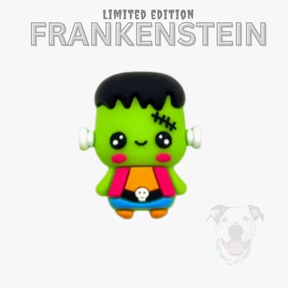 Cartoon-style Frankenstein toy with black hair and pink shoes on a white background POPNCO