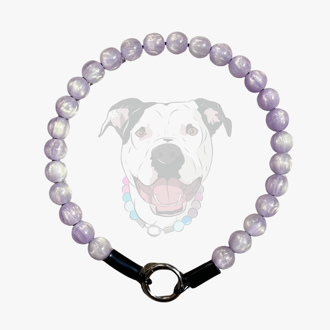 Purple 12mm Galaxy Beaded pet Collar laying on a white background. 