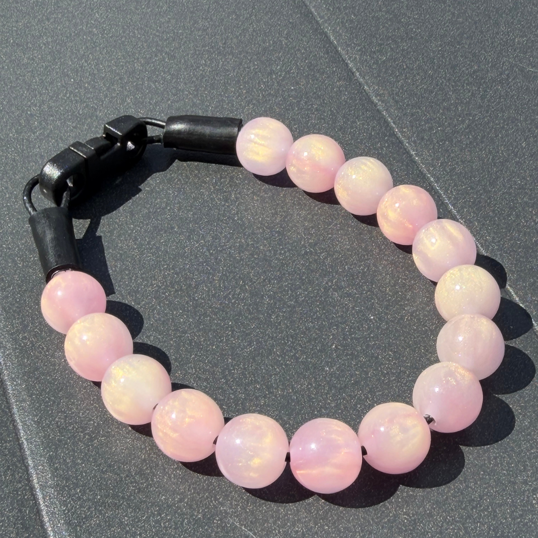 Giselle Pink Sparkly Galaxy 12mm  POPNCO beaded collar from the galaxy collection close up on black grey table