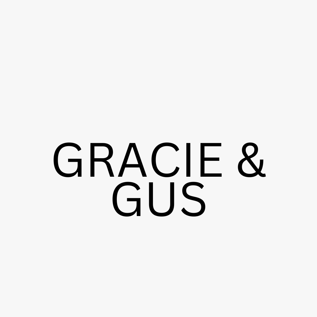 Black text 'GRACIE & GUS' on a white background