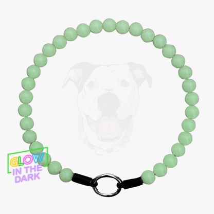 Green glow in the dark 12mm beaded collar with a clasp on a white background