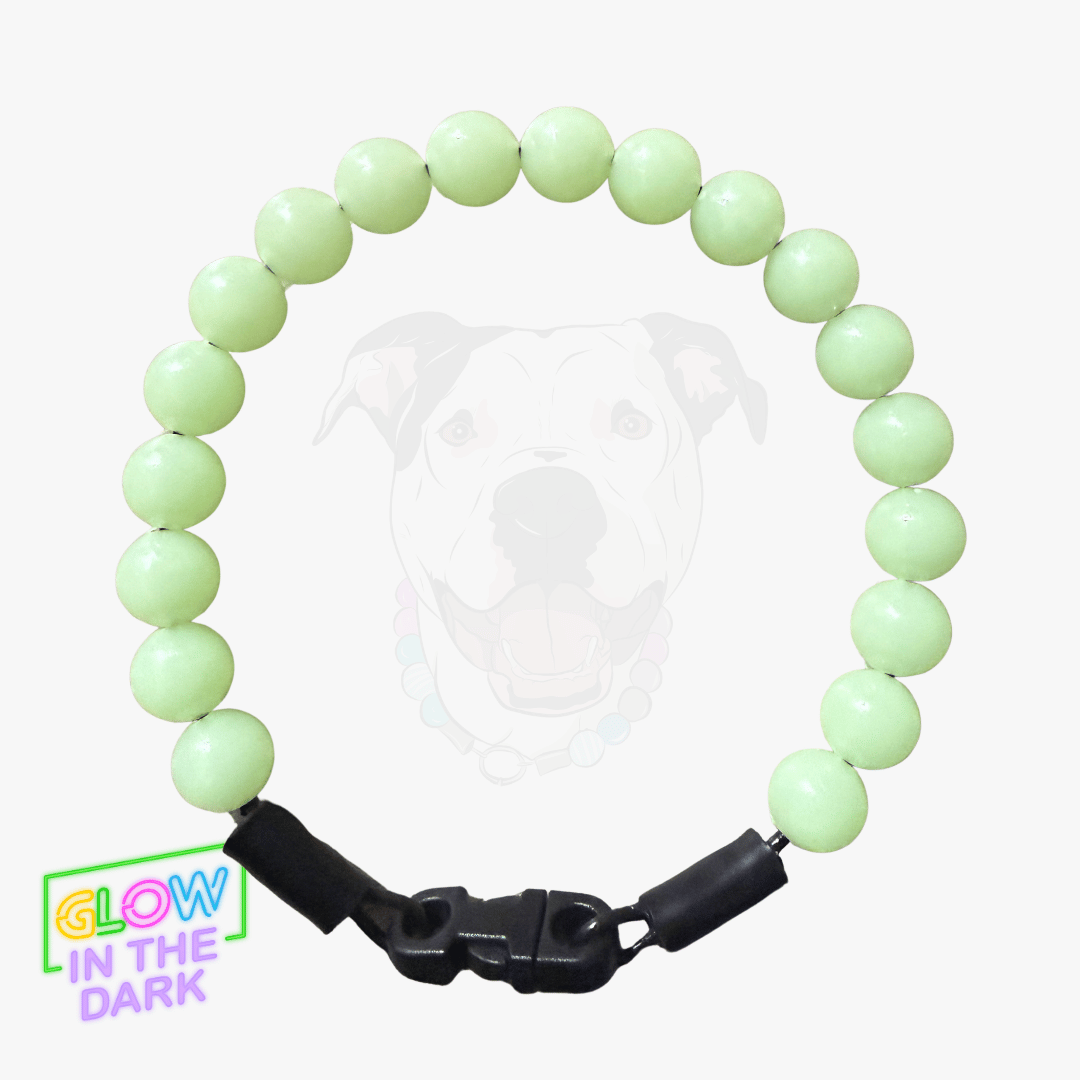 Green glow in the dark 12mm beaded collar with a clasp on a white background