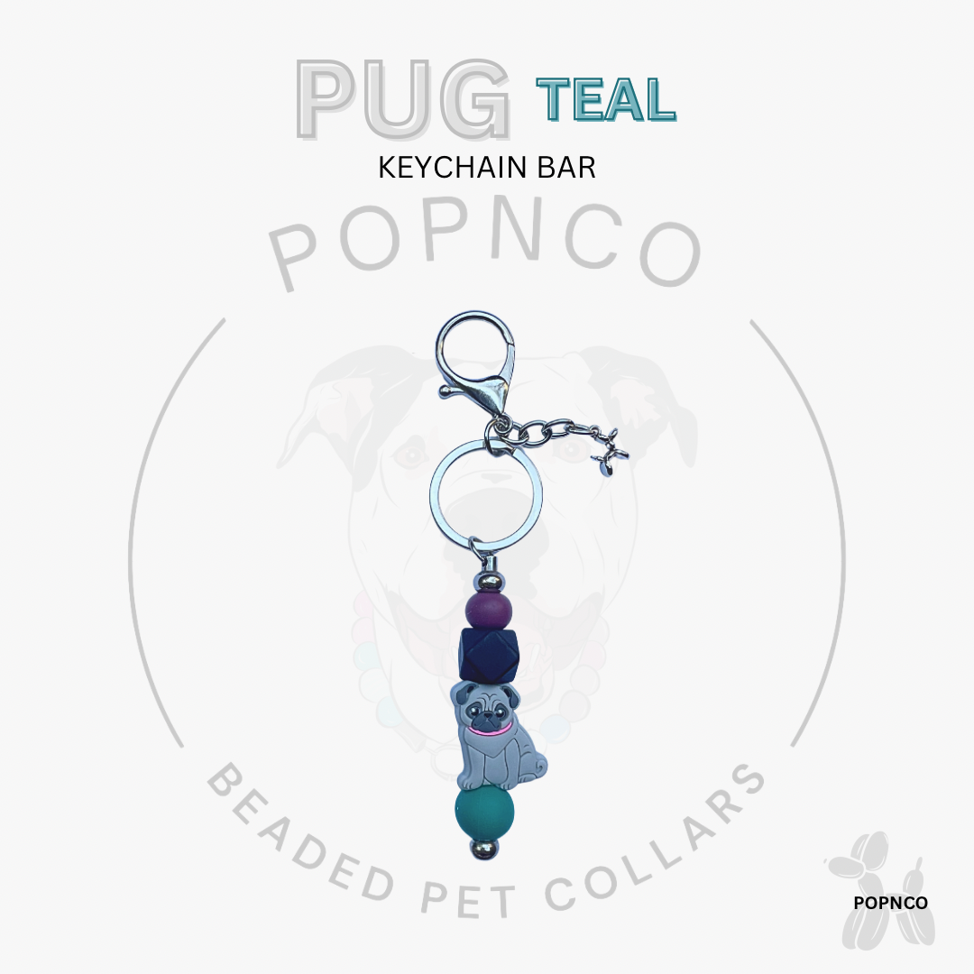 Keychain Bar - Dog - PUG - Teal