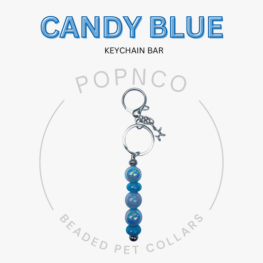 Candy Blue keychain bar with beads on a white background, featuring Popnco branding.