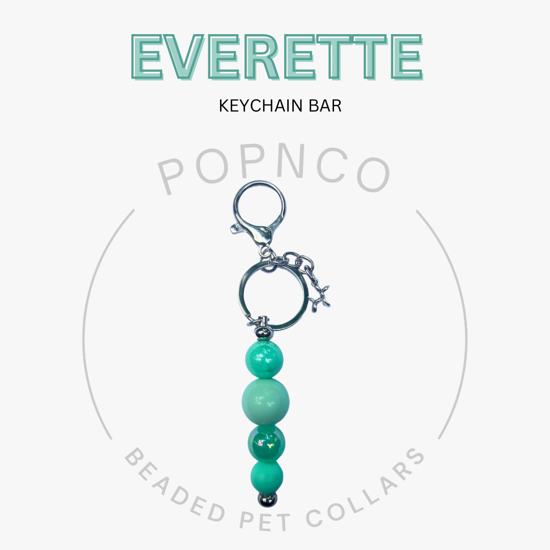 Keychain bar with turquoise beads on a white background, featuring the brand 'Everette' and 'Popnco'. POPNCO