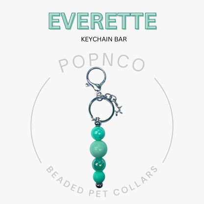 Keychain bar with turquoise beads on a white background, featuring the brand 'Everette' and 'Popnco'. POPNCO