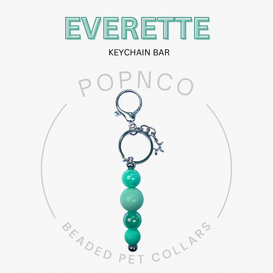 Keychain bar with turquoise beads on a white background, featuring the brand 'Everette' and 'Popnco'. POPNCO