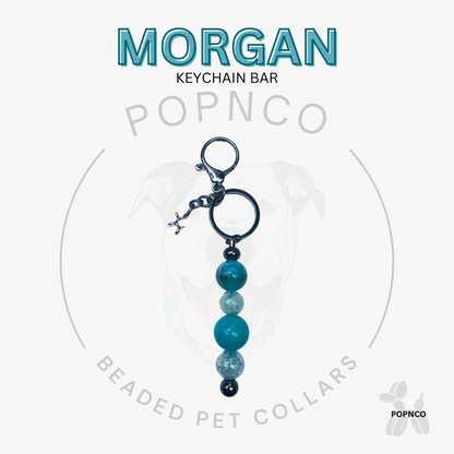 Beaded keychain bar with blue beads on a white background, featuring the brand 'Popnco'. POPNCO