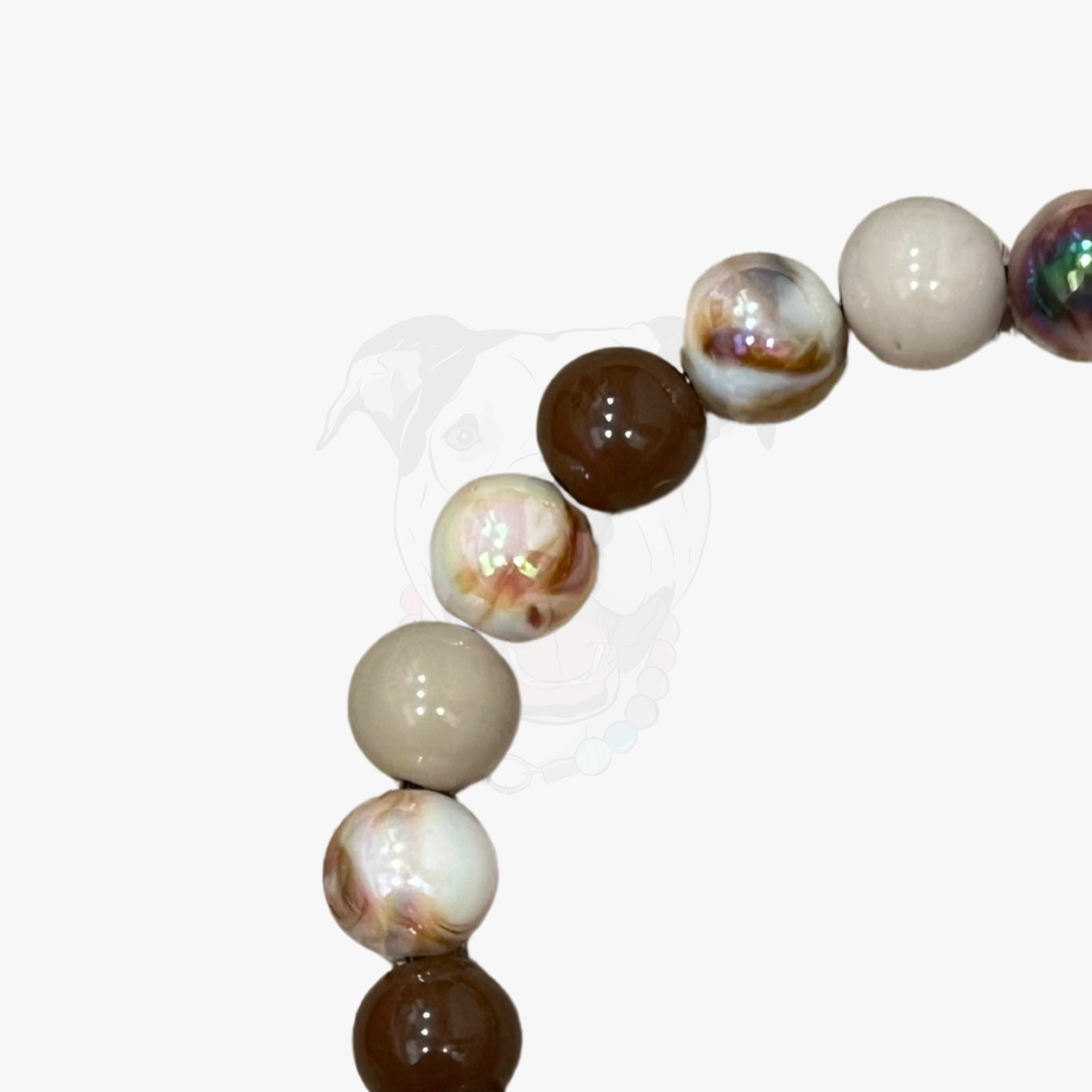 Beaded bracelet with multicolored beads on a white background