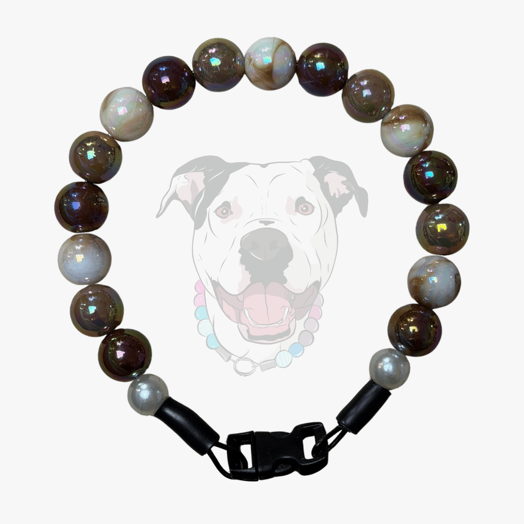 POPNCO Ned Beaded Dog Collar with a black clasp in front of a dog illustration on a white background