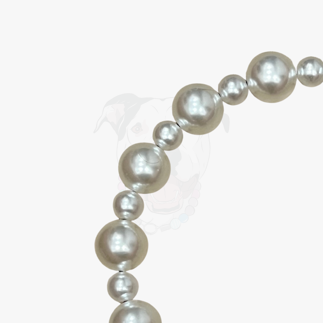 Pearl necklace on a white background POPNCO beaded collar, Beaded dog collar, Breathable dog collar, cat collar, Comfortable Dog Collar, dog collar, Durable dog collar, Easy to clean dog collar, fashion collar, pearl collar, pearl necklace, Pet accessories, pet collar, petcollar, popnco, Popnco dog collar, slip on collar, Slip on dog collar, Stylish dog collar