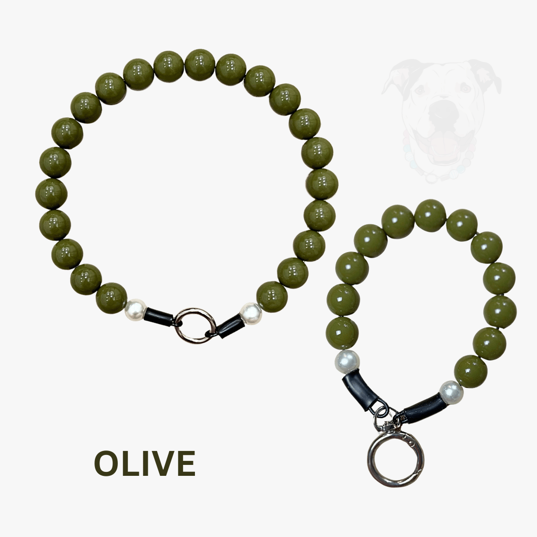 THE BESTIE MATCH - Olive Beaded Collar and Keychain Wristlet