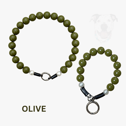 THE BESTIE MATCH - Olive Beaded Collar and Keychain Wristlet