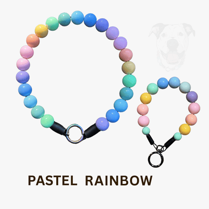 THE BESTIE MATCH - Pastel Rainbow Beaded Collar and Keychain Wristlet