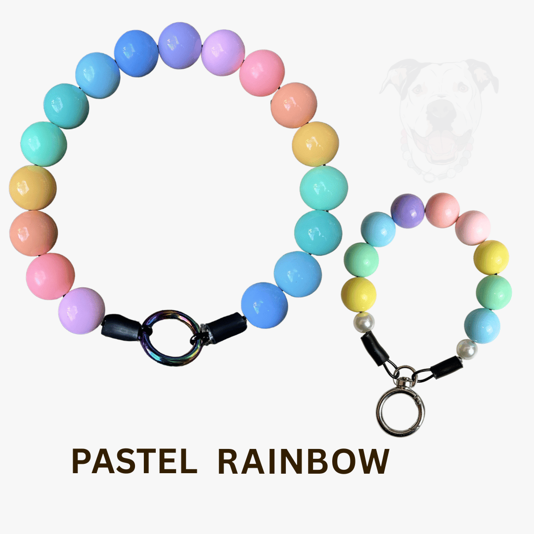 THE BESTIE MATCH - Pastel Rainbow Beaded Collar and Keychain Wristlet