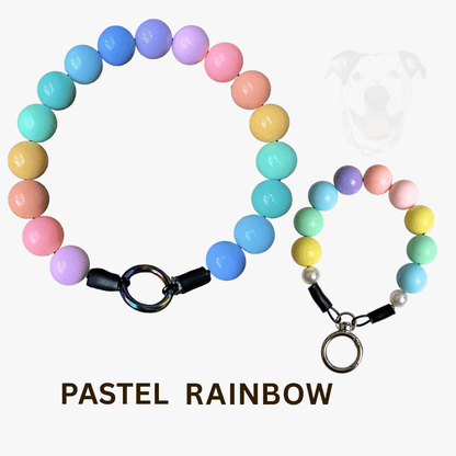 THE BESTIE MATCH - Pastel Rainbow Beaded Collar and Keychain Wristlet