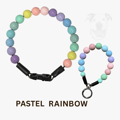 THE BESTIE MATCH - Pastel Rainbow Beaded Collar and Keychain Wristlet