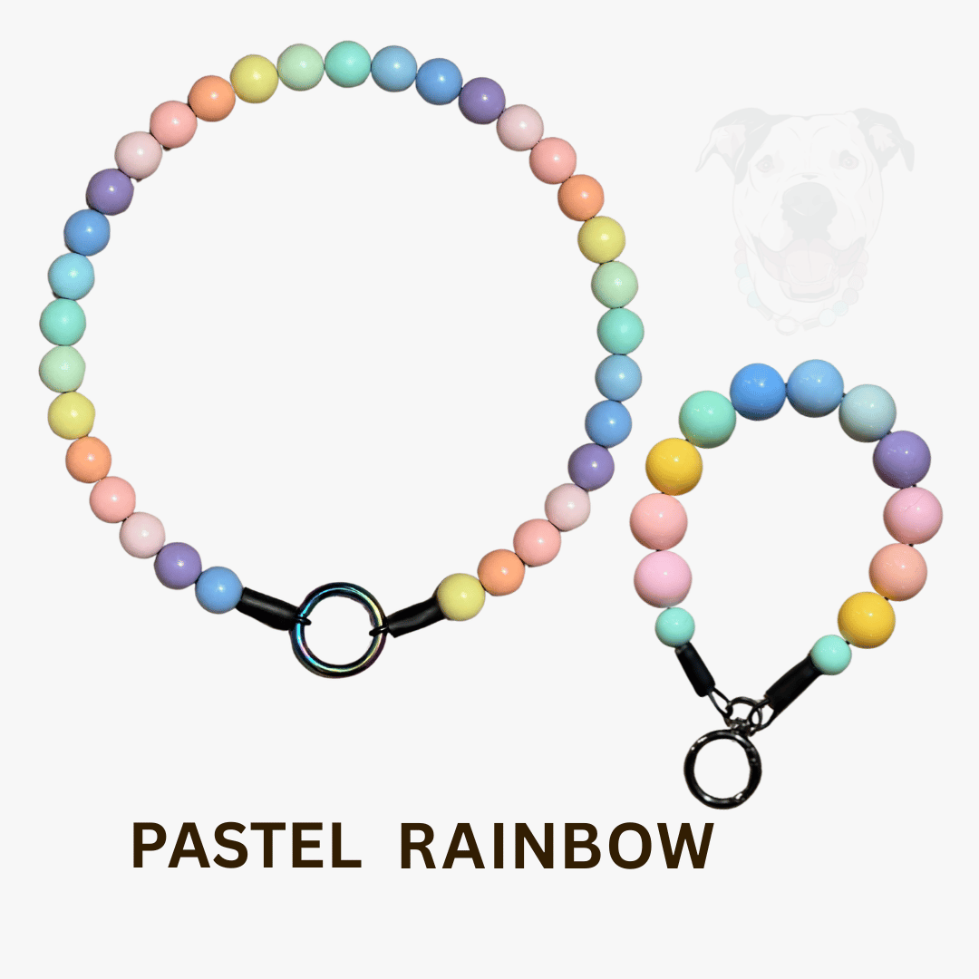 THE BESTIE MATCH - Pastel Rainbow Beaded Collar and Keychain Wristlet