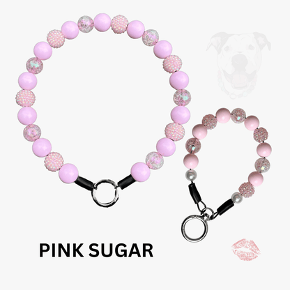 THE BESTIE MATCH - Pink Sugar Beaded Collar and Keychain Wristlet