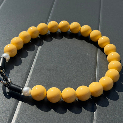 POPNCO Myrtle Beaded Pet Collar. Light Yellow Acrylic Resin and Acrylic Solid Beads on Aircraft Grade Stainless Steel Wire
