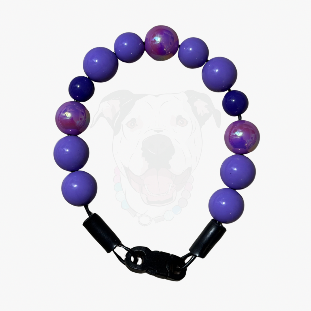 Beaded pet Collar from POPNCO featuring Purple acrylic beads on aircraft grade stainless steel wire. 