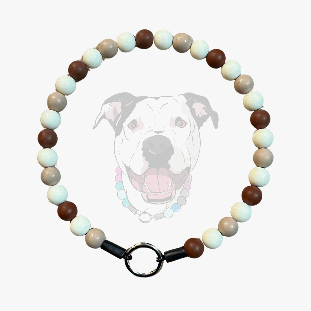 POPNCO beaded pet Collar Westley with smaller 12mm brown, tan, and white beads on a white background
