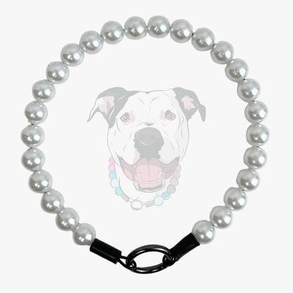 Pearl beaded pet collar with a dog illustration on a white background laying flat from POPNCO 