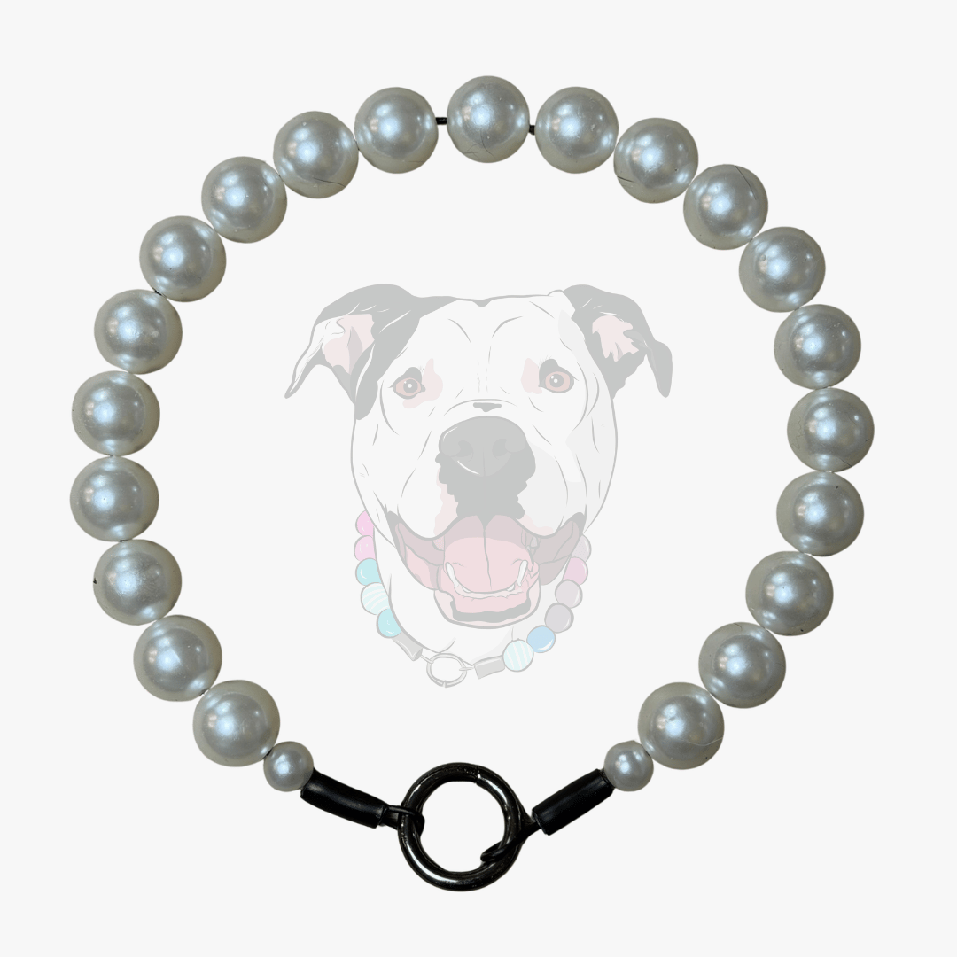 Flat Lay on White Background of the Pearl 20mm Beaded Pet Collar from the Classic Solids Collection from POPNCO beaded pet Collars. 