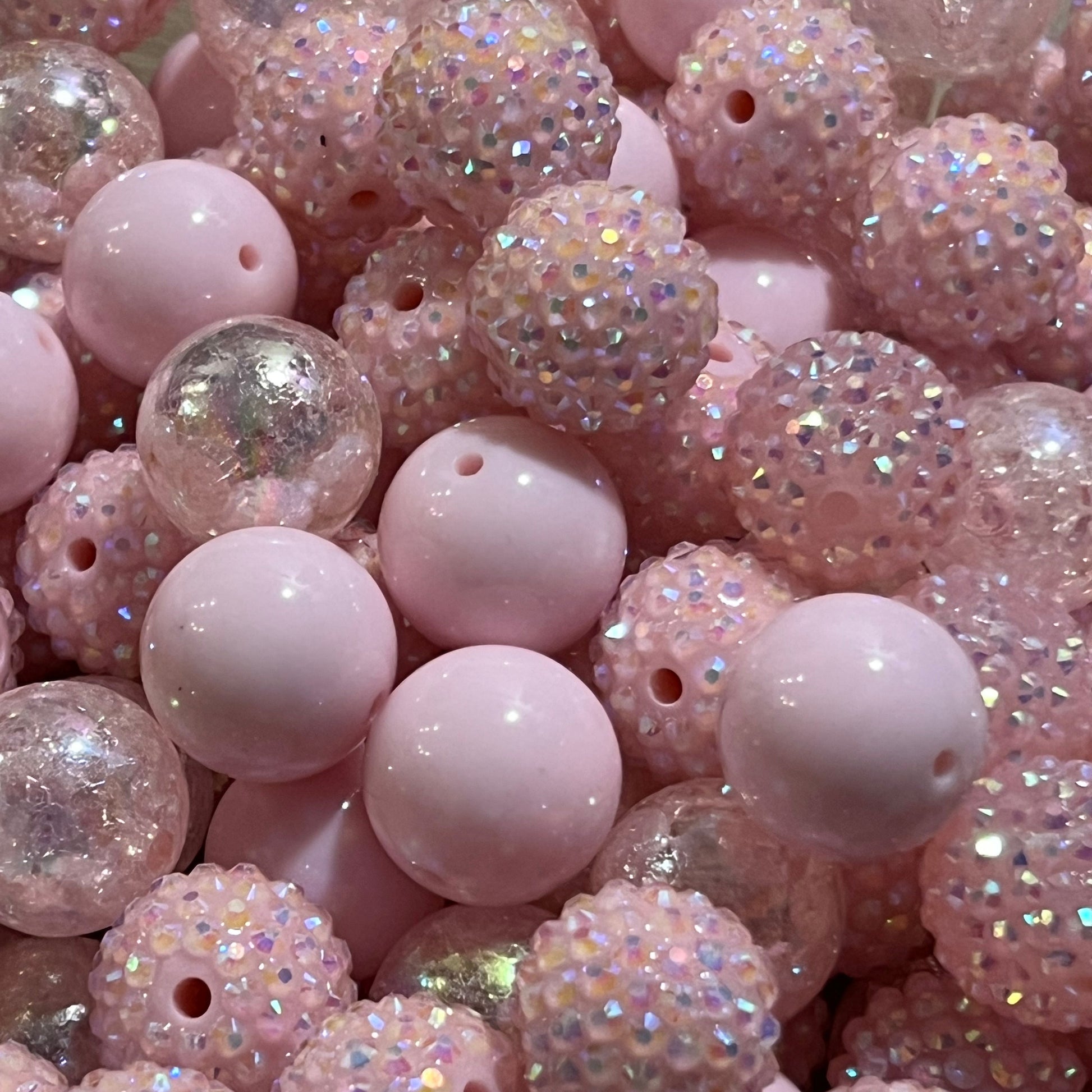 Pink and silver bubblegum beads with glittery finish