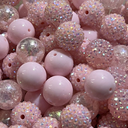 Pink and silver bubblegum beads with glittery finish
