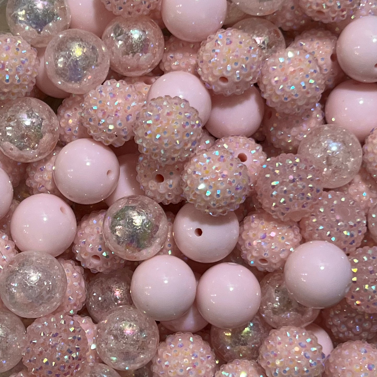 Close-up of pink and glittery beads
