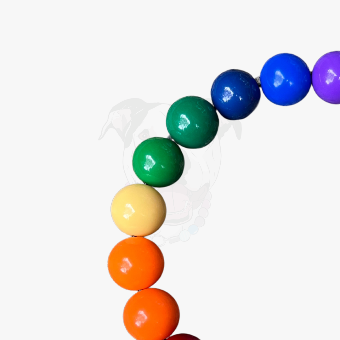 Colorful beaded necklace on a white background